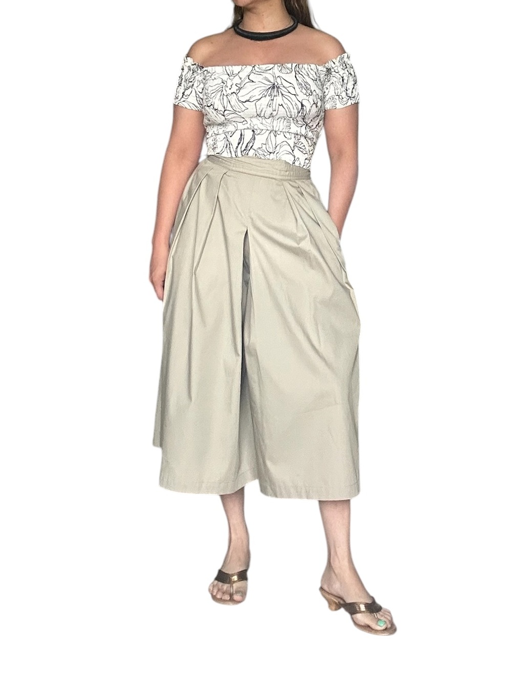 Tilley Beige Wide-Leg Pleated Midi Skirt - Neutral Women's Skirt
